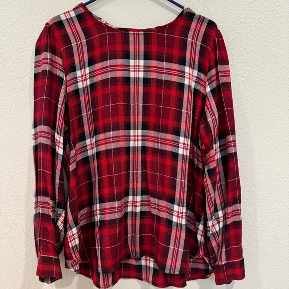 LOFT Tops - Loft Women's Red Black Plaid Long Sleeved Blouse Top XL